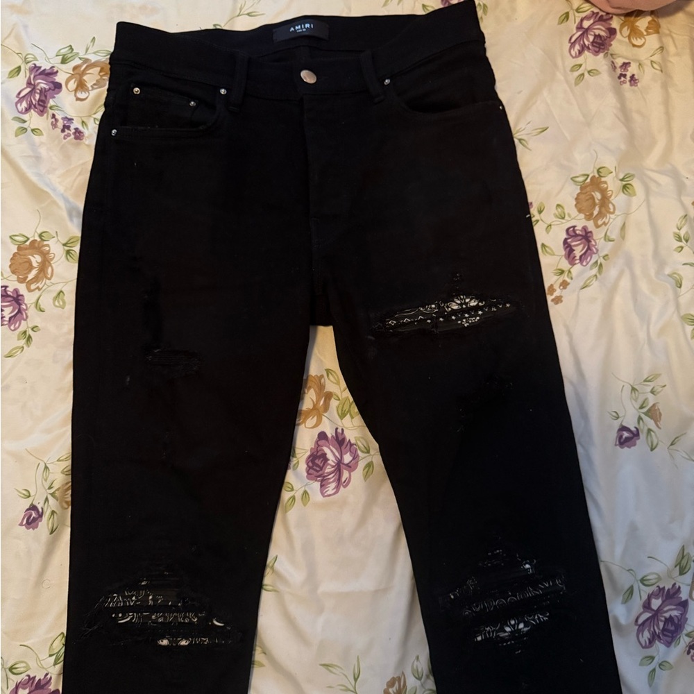 AMIRI Black Distressed Skinny Jeans